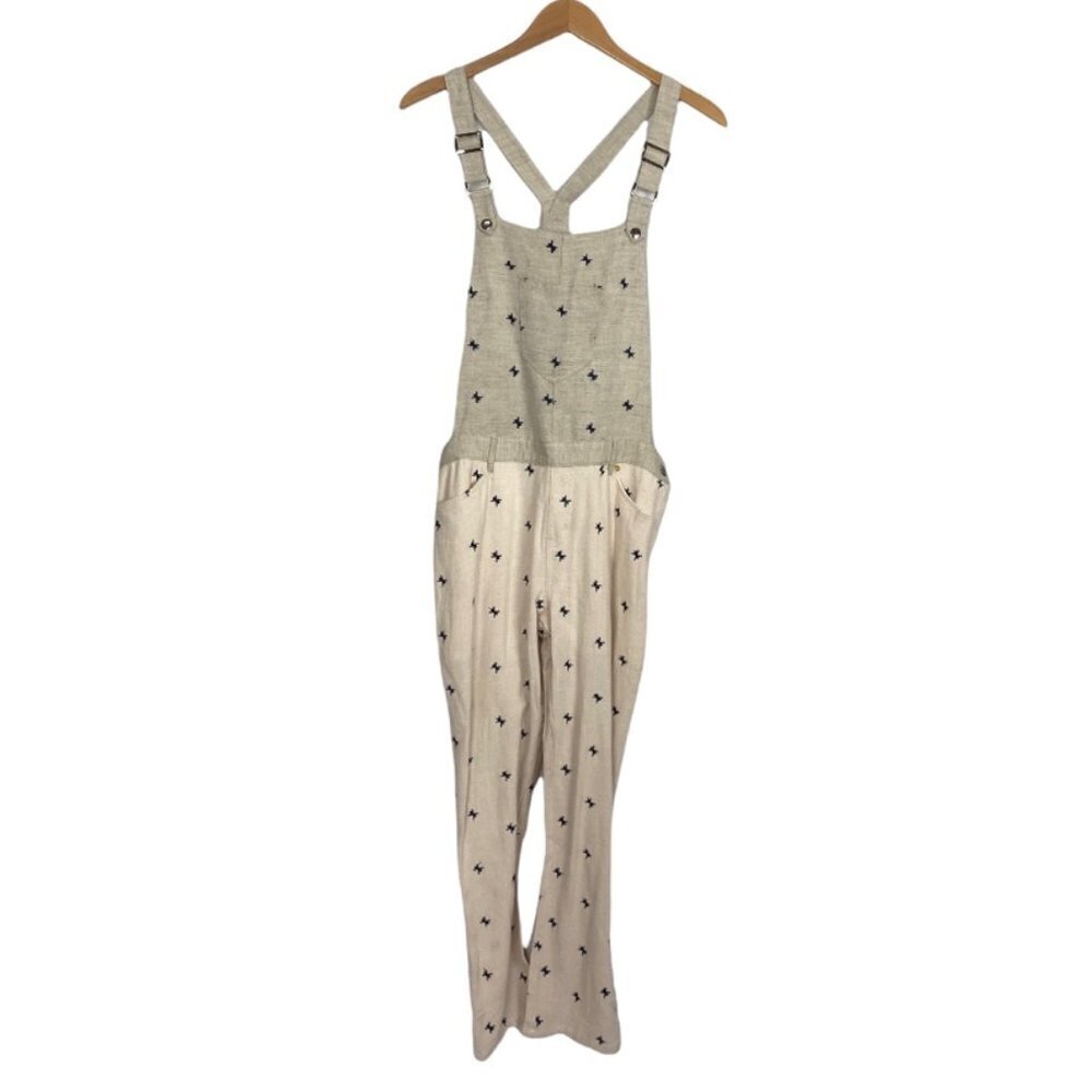 Harlyn Embroidered Cropped Linen Mix Overalls - Picture 2 of 9